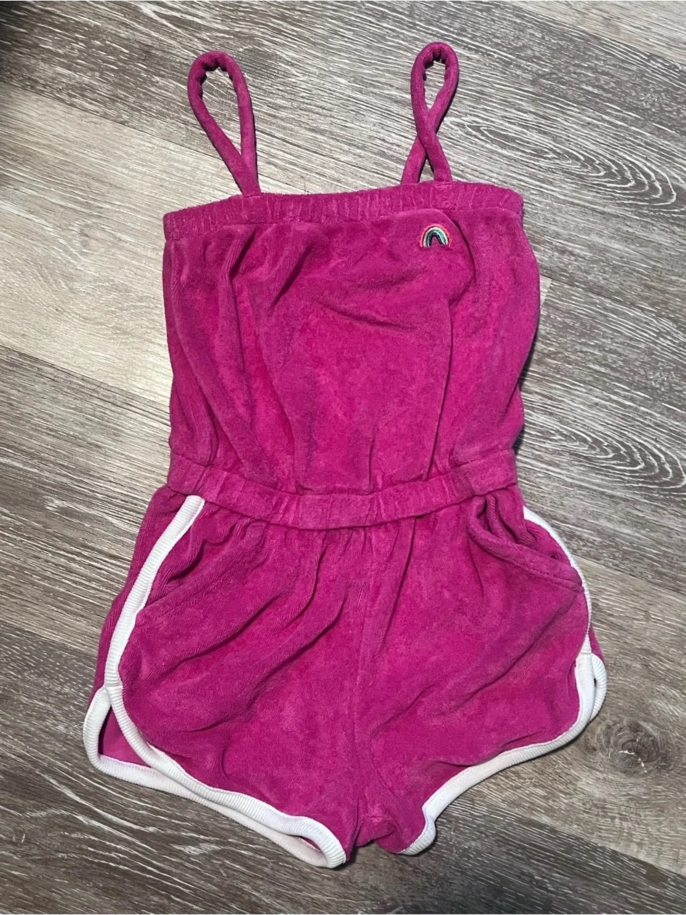 Gap size 3 years Girls Pink Terry Romper with Rainbow Patch - summer clothes